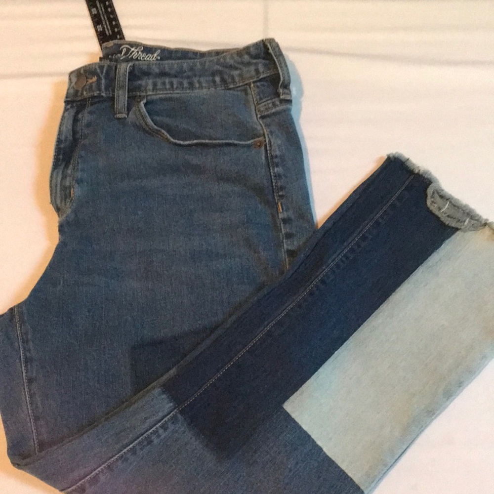 Universal Thread Size 12 Blue Patchwork High Rise… - image 1